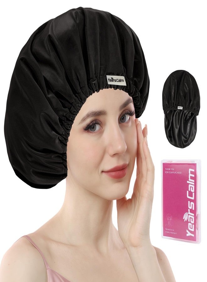 Years calm Shower Cap Reusable Waterproof, Double-Layer Hair Cap for Women, with Elastic Band, Ideal for Shower, Spa, Travel & Cleaning (black, One Size) - Image 1