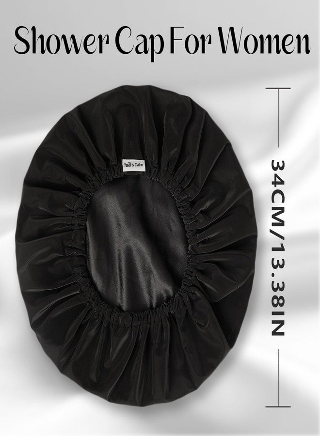Years calm Shower Cap Reusable Waterproof, Double-Layer Hair Cap for Women, with Elastic Band, Ideal for Shower, Spa, Travel & Cleaning (black, One Size) - Image 3