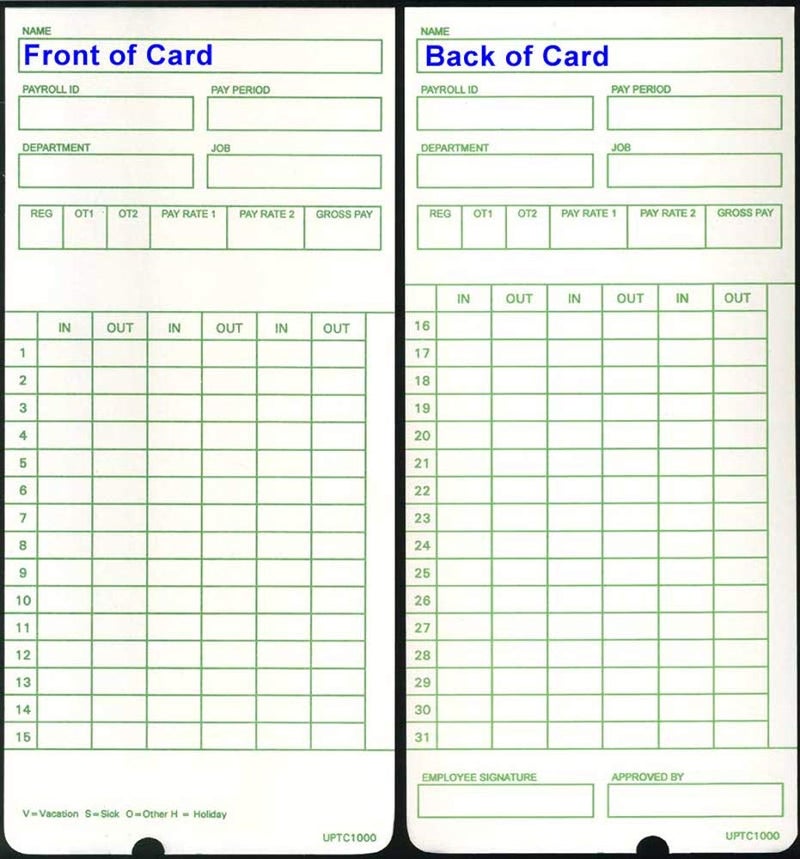 300 Time Cards for uPunch HN3000 AutoAlign Time Clock uPTC10001 fits HN1000 HN1500 HN3000 HN3500 HN3540 UB1000 NonCalculating Compatible
