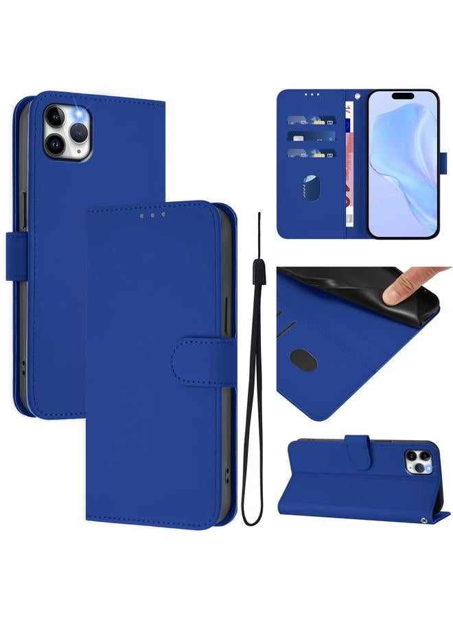 Zaboon Case For iPhone 11 Pro Max Skin Feel Solid Color Leather Phone Case with Lanyard - Image 1