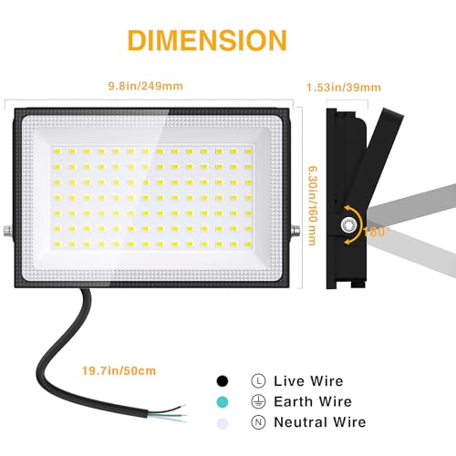 Onforu 80W LED Flood Lights Outdoor,8000LM Super Bright Security Light,6500K Daylight White, Outdoor Floodlight, IP66 Waterproof Outside Floodlights for Garage Yard Garden 2 Pack - Image 5