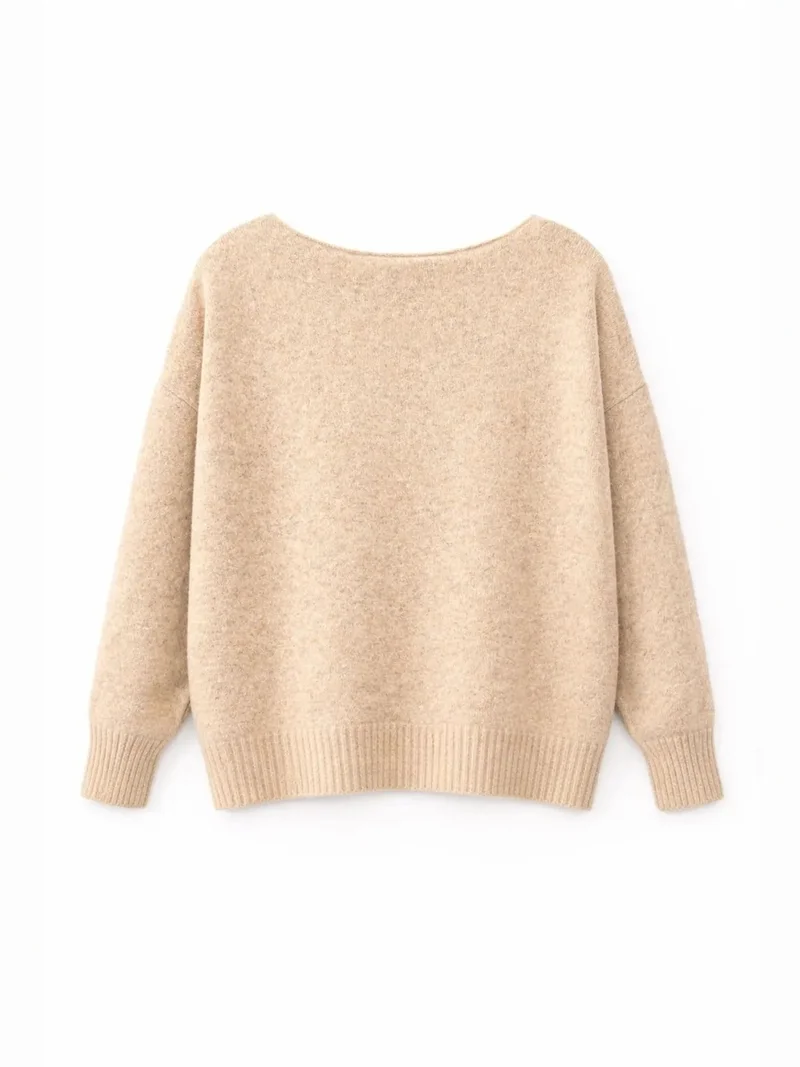 Mixray Beige Natural MIXRAY Oversized Boat Neck Knit Sweater for Women | Best Price UAE