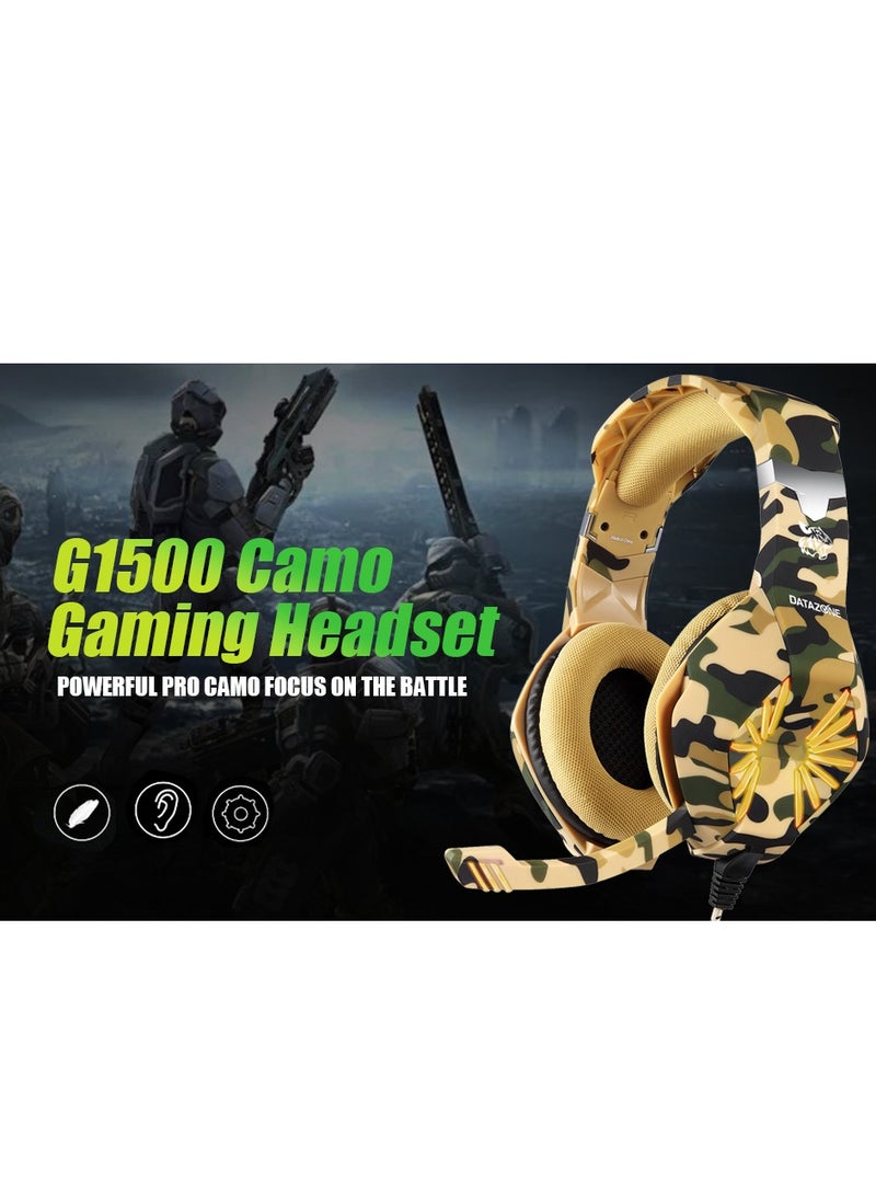 Datazone Wired Gaming Headset in Yellow Camo Design with Noise Cancelling and High-Precision Surround Sound – Compatible with PS5, PS4, PC, XBOX – High Quality and Designed for Gaming Enthusiasts - Image 3