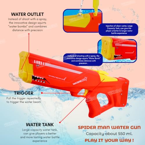 VikriDA Big Size Electric Water Gun (44×13 cm) with Dual Rechargeable Batteries | 600CC Automatic High Pressure Water Blaster | 40 ft Range Outdoor Pool & Beach Summer Toy – Multicolor - Image 4