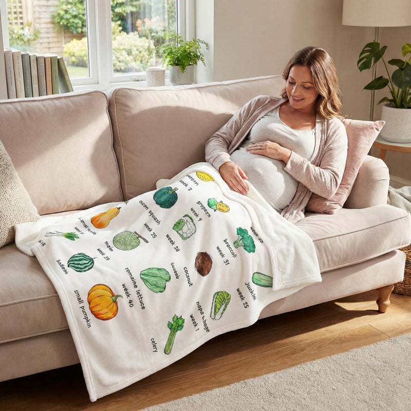 Tegeme Pregnancy Gifts for Expecting New Mom Blanket First Trimester Essentials Weekly Baby Growth Tracker in Fruit Veg Pregnancy Congratulation Gift for Expecting Parents Couple Countdown Maternity - Image 2