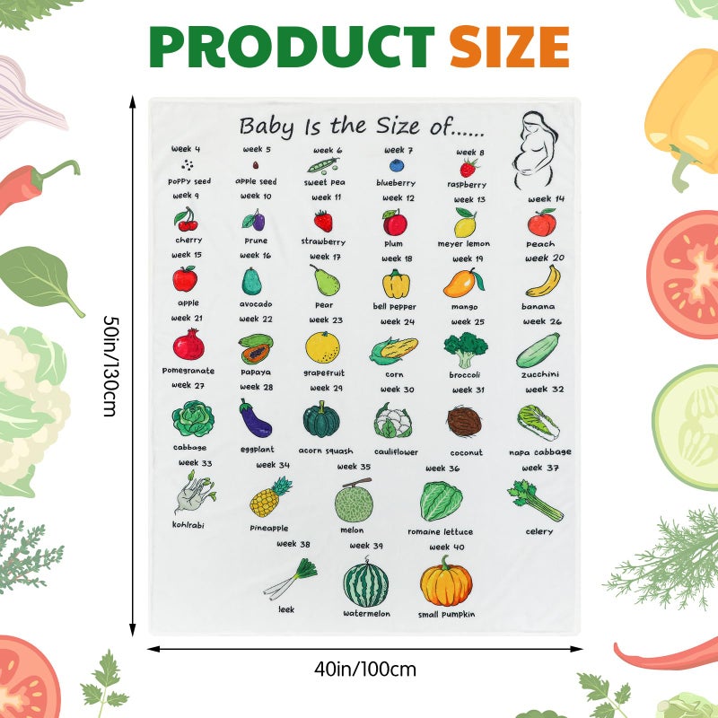 Tegeme Pregnancy Gifts for Expecting New Mom Blanket First Trimester Essentials Weekly Baby Growth Tracker in Fruit Veg Pregnancy Congratulation Gift for Expecting Parents Couple Countdown Maternity - Image 3
