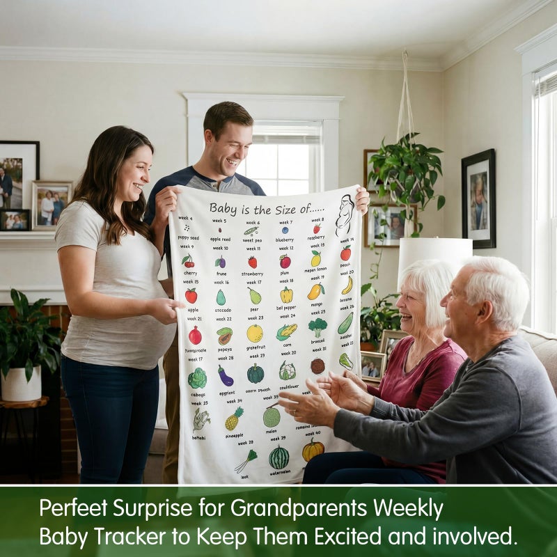 Tegeme Pregnancy Gifts for Expecting New Mom Blanket First Trimester Essentials Weekly Baby Growth Tracker in Fruit Veg Pregnancy Congratulation Gift for Expecting Parents Couple Countdown Maternity - Image 5