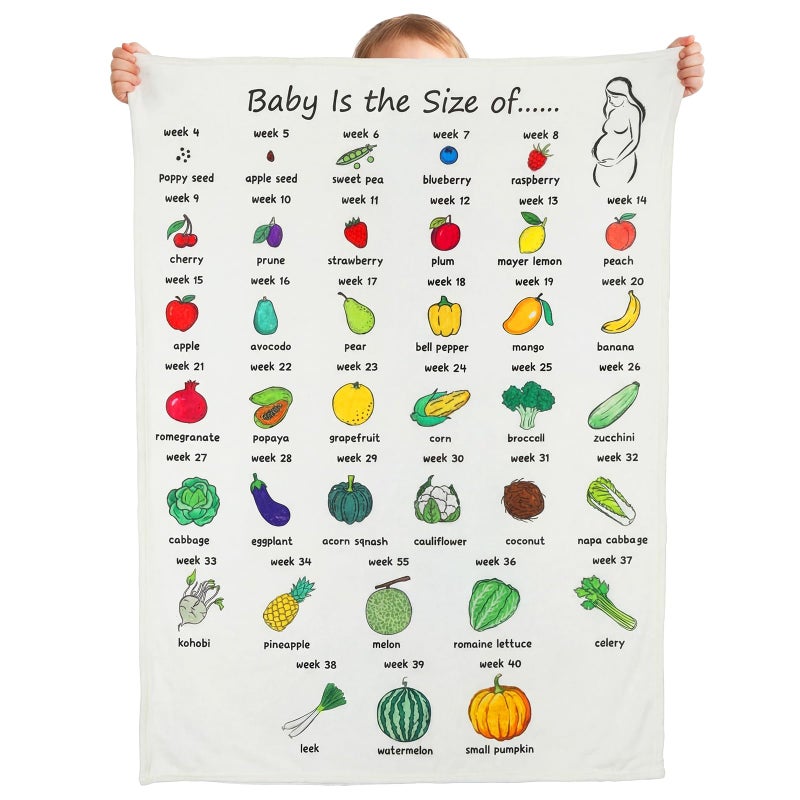 Tegeme Pregnancy Gifts for Expecting New Mom Blanket First Trimester Essentials Weekly Baby Growth Tracker in Fruit Veg Pregnancy Congratulation Gift for Expecting Parents Couple Countdown Maternity - Image 1