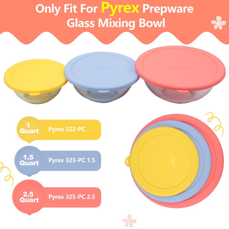 Purekra Silicone Replacement Lids Only Fit for Pyrex 322 1 Quart | 323 1.5 Quart | 325 2.5 Quart Prepware Glass Mixing Bowls, Food Grade Silicone Cover, Dishwasher & Microwave Safe (Bowl not included)- 3 Pack - Image 3