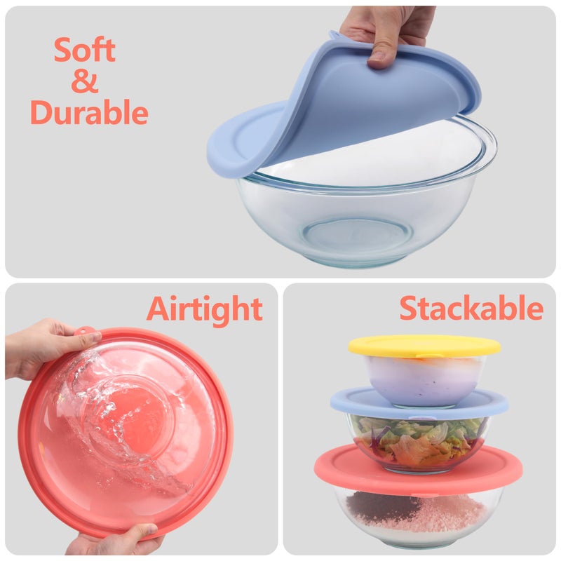 Purekra Silicone Replacement Lids Only Fit for Pyrex 322 1 Quart | 323 1.5 Quart | 325 2.5 Quart Prepware Glass Mixing Bowls, Food Grade Silicone Cover, Dishwasher & Microwave Safe (Bowl not included)- 3 Pack - Image 4