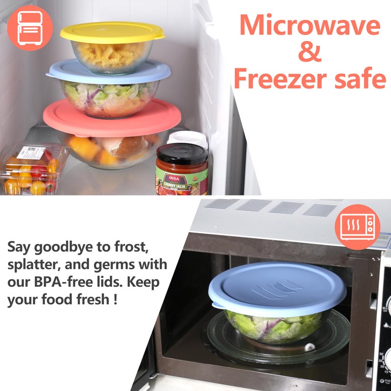 Purekra Silicone Replacement Lids Only Fit for Pyrex 322 1 Quart | 323 1.5 Quart | 325 2.5 Quart Prepware Glass Mixing Bowls, Food Grade Silicone Cover, Dishwasher & Microwave Safe (Bowl not included)- 3 Pack - Image 5