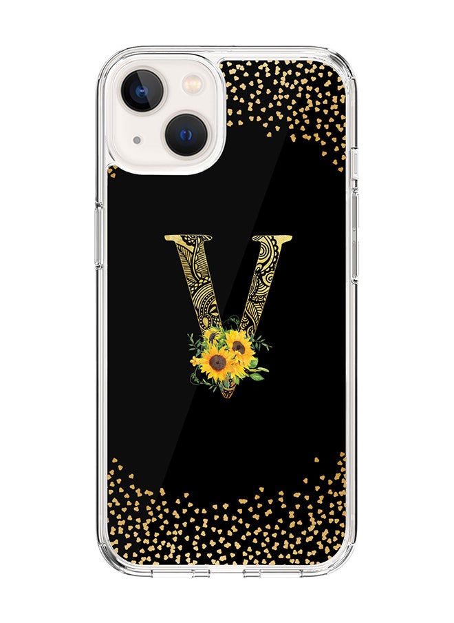Stylizedd Classic Clear Case For iPhone 14 Plus, Hybrid Soft Case Thin Cover- Custom Monogram Initial Letter Mandala Floral Pattern Alphabet - V(Black)  - Image 1