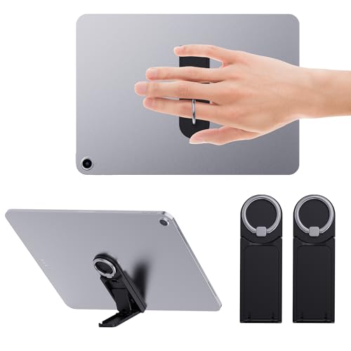 MRUOZRUI Universal Tablet Stand for iPad Pro Air MiniGalaxy Tab Kindle and All Tablets 2 Pack MultiAngle Adjustable Tablet Kickstand with Builtin Ring Holder 360 Degrees Handle Ring Black - Image 1