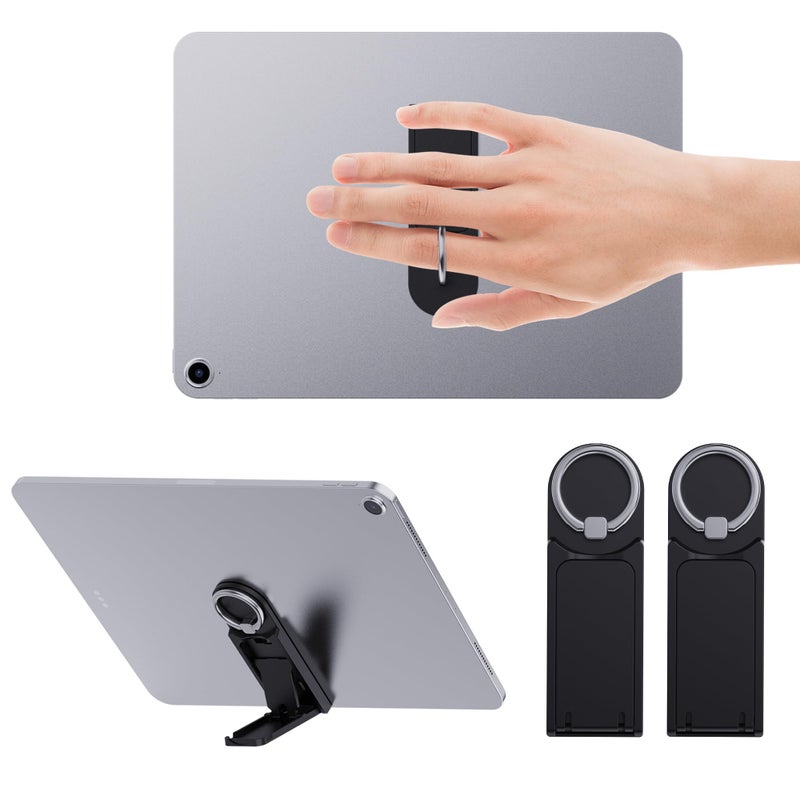 MRUOZRUI Universal Tablet Stand for iPad Pro Air MiniGalaxy Tab Kindle and All Tablets 2 Pack MultiAngle Adjustable Tablet Kickstand with Builtin Ring Holder 360 Degrees Handle Ring Black - Image 2