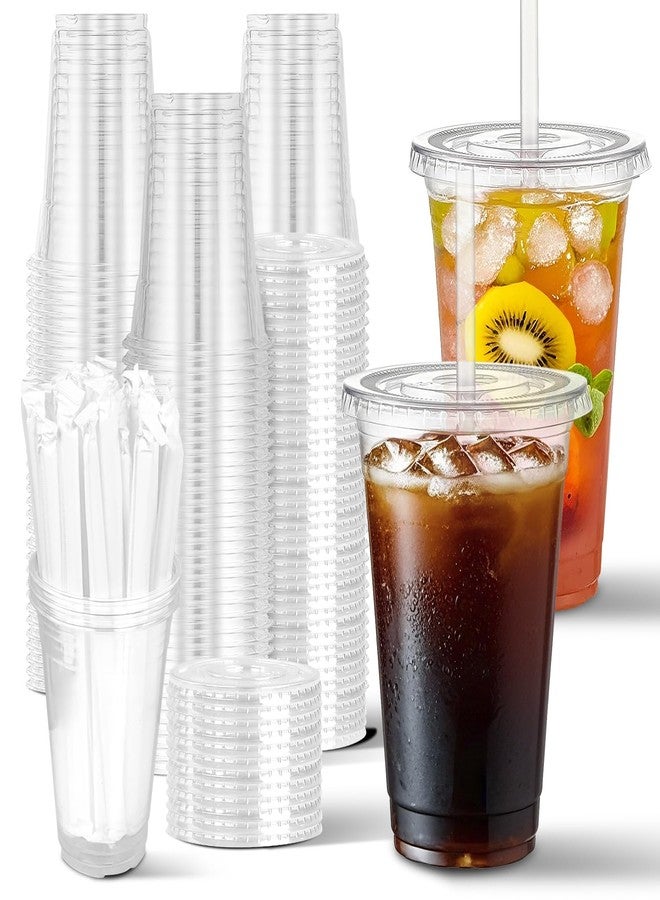 Charmount 100 Sets- 20 oz Clear Plastic Cups with Lids and Straws, Disposable To Go Cups for Cold Drinks, Coffee Bar Accessories, Iced Coffee, Smoothies - Image 1