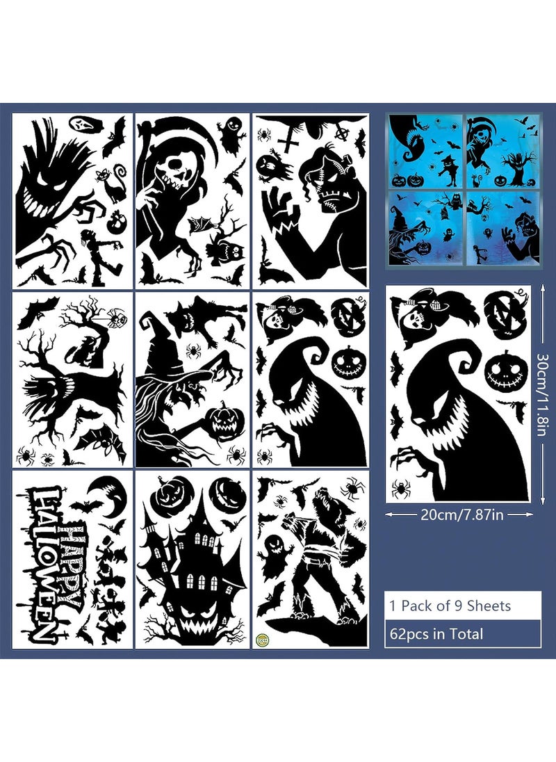 NICEMOVIC NICEMOVIC Halloween Window Cling Sticker 62pcs Halloween Clings for Windows Happy Halloween Window Clings Black Halloween Window Decorations for Kids Halloween Party Decorations  - Image 2
