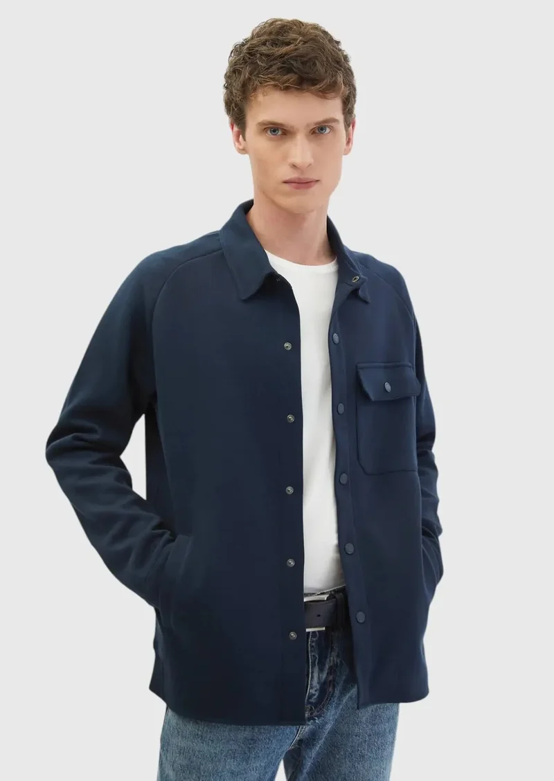 RAMSEY Navy Blue Polo Neck Plain Sweatshirt