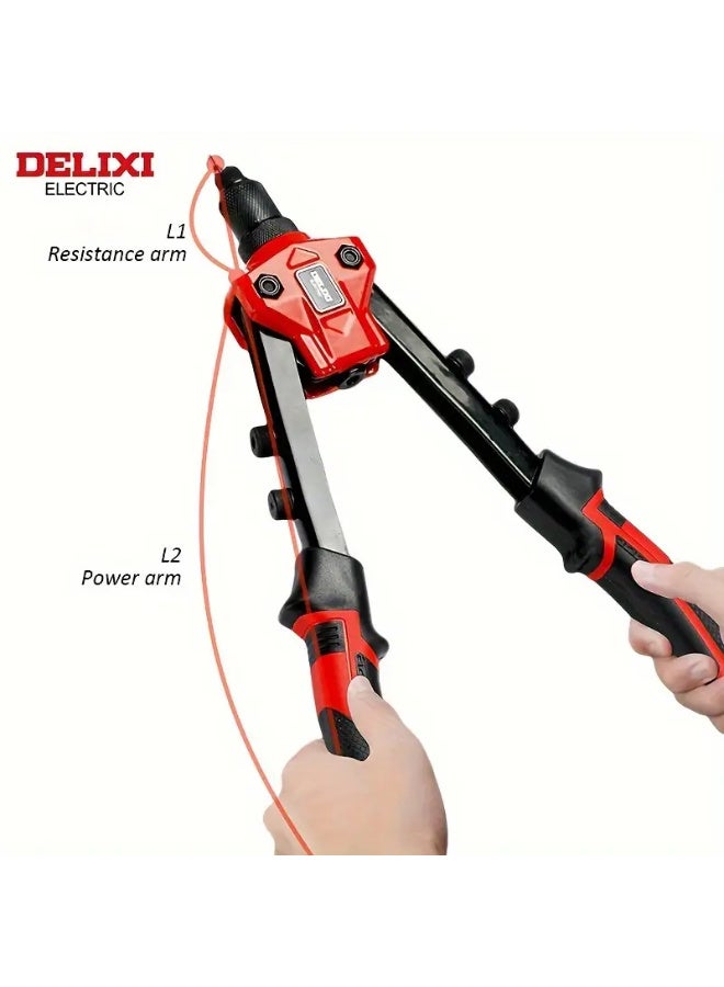 DELIXI ELECTRIC Heavy-Duty Manual Rivet Gun - 17 Inch / 43.18cm Steel Construction, Ergonomic Red & Black Handle, Precision Screwdriver for Automotive & Industrial Use, Automotive Riveting, Comfortable Grip, Robust Tool Design - Image 4