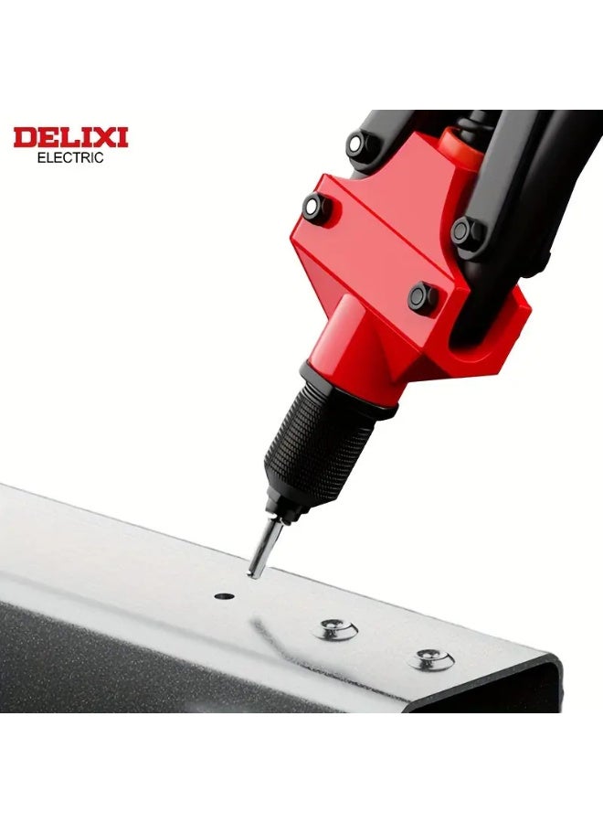 DELIXI ELECTRIC Heavy-Duty Manual Rivet Gun - 17 Inch / 43.18cm Steel Construction, Ergonomic Red & Black Handle, Precision Screwdriver for Automotive & Industrial Use, Automotive Riveting, Comfortable Grip, Robust Tool Design - Image 3