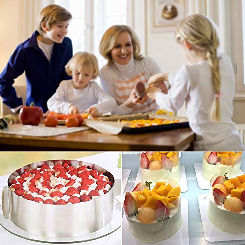 Cyimi Cake Mould Ring Stainless Steel Adjustable 6.5-12 Inch Mousse Cake Baking with Cake Collars 5.5 x 394 Inch Clear Cake Strips Cake Rolls Mousse Cake Acetate Sheet,Delicate Stickers for Cake Decor - Image 5