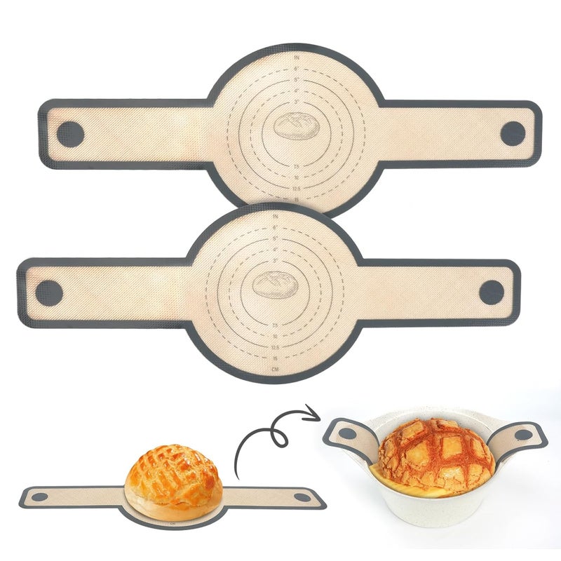 FEIAE Silicone Bread Sling for Dutch Oven 2 PCS NonStick Easy Clean Reusable Silicone Bread Baking Mat with Long Handles Easy to Transfer Sourdough Bread - Image 1
