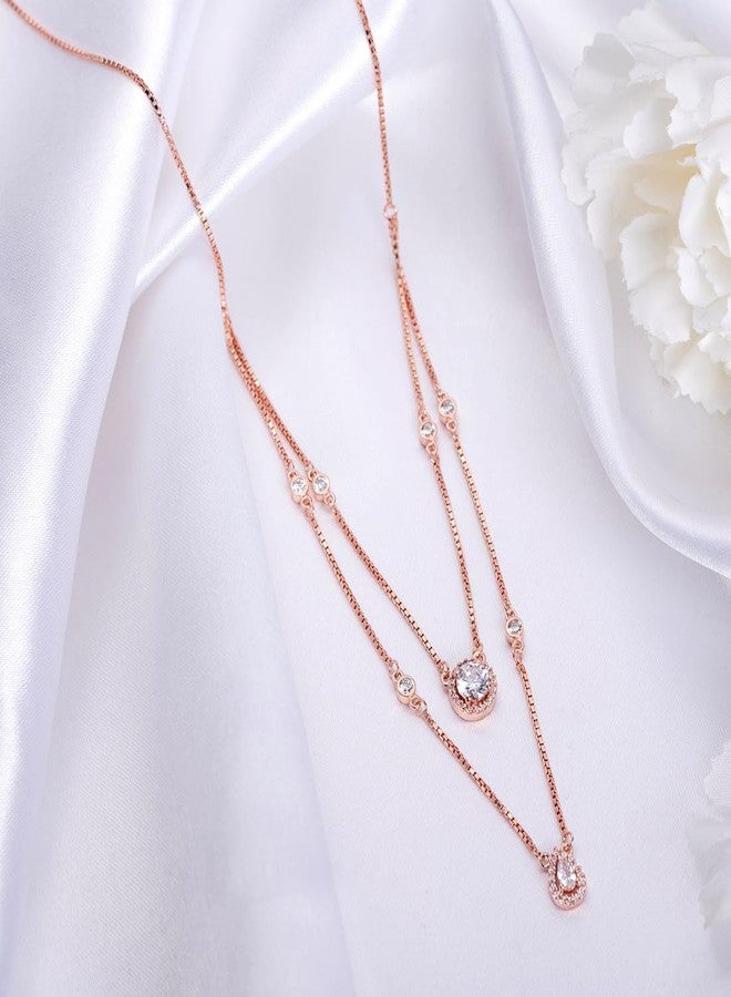 ZAVYA 925 Sterling Silver Solitaire Necklace | Rose Gold Plated Classy Cubic Zirconia Gift Ideas-Women Necklace | With Certificate of Authenticity and 925 Hallmark - Image 2