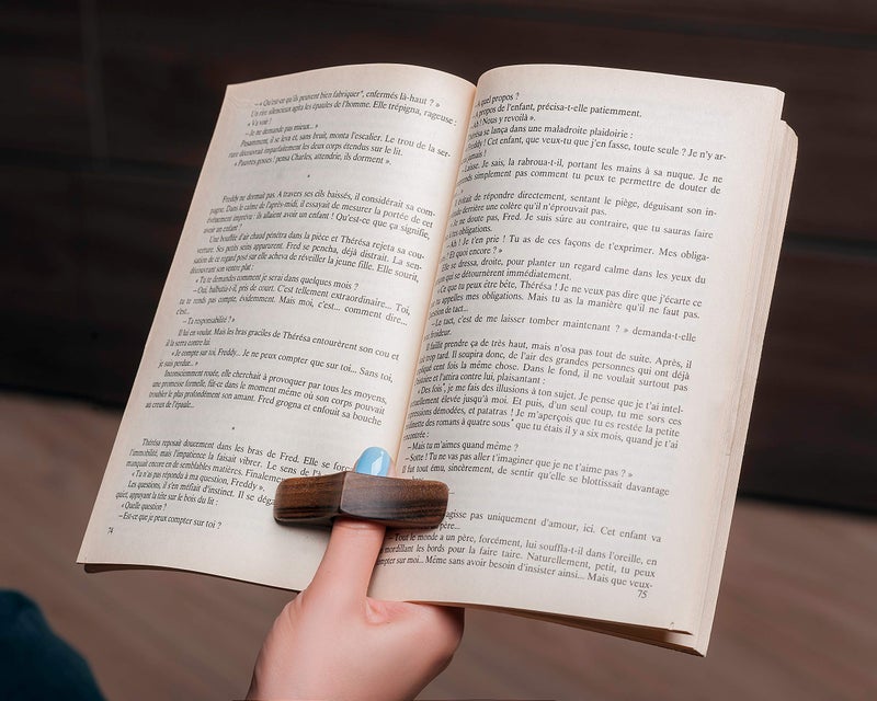 TILISMA Book Page Holder – Handmade Natural Walnut Thumb Bookmark - Novel Reading Accessories Gifts for Readers, Book Lovers Gifts, Bookworm Gifts, Literary Gifts - Reading Accessories (Small - 0.78") - Image 2