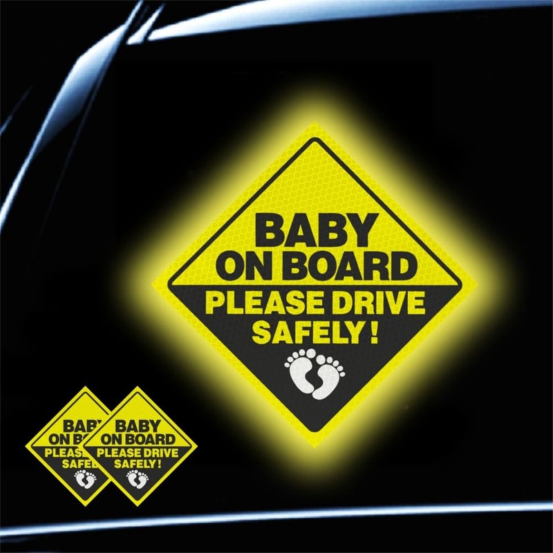 TIPSANGGO 2Pack Baby On Board Sticker for Cars- Please Drive Safely High Intensity Reflective Waterproof Vinyl Baby Safety Car Signs for Rear, Side Windows, Bumpers - Image 1