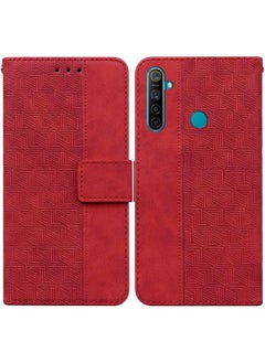 HuHa Case Cover For Realme 5 / 5s / 6i Geometric Embossed Leather Phone Case Red 