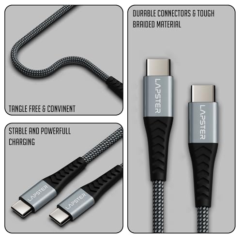 ls lapster Lapster Rapidzz 60W Fast Charging 1M Braided Type C to Type C Cable for Smartphones, Tablets, Laptops & other Type C devices, PD Technology, 480Mbps Data Sync-zebra - Image 2