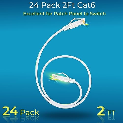 Rapink Patch Cables Cat6 Cat6a 2ft 24 Pack Slim Cat6a Ethernet Patch Cable 10G Support Snagless Cat 6 Patch Cable for Patch Panel to Switch Flexiable Cat6 Ethernet Cable White - Image 3