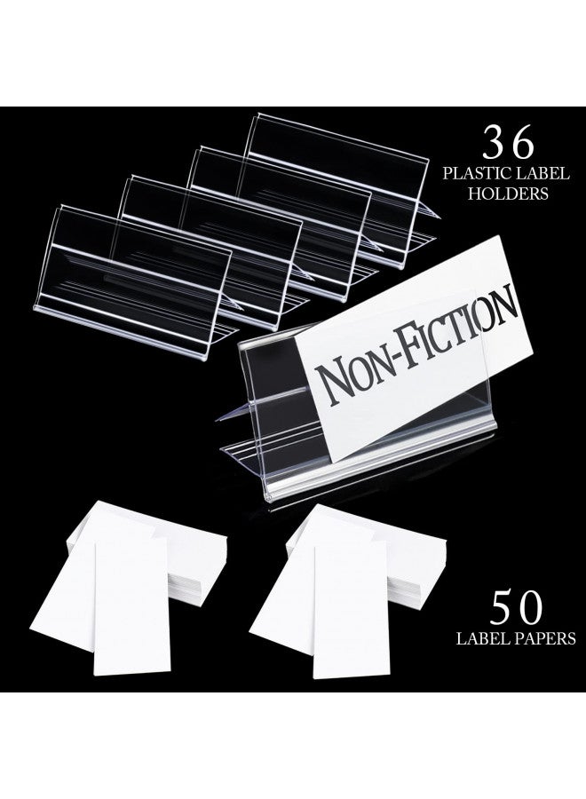 YWFAFO 36pcs Wood Shelf Label Holder Plastic Price Tag Holder Supermarket Retail Sign PVC Clear Shelf Label Holder (Includes 50 Pieces Label Inserts) Perfect Fits 18 mm Wooden Shelving. - Image 1