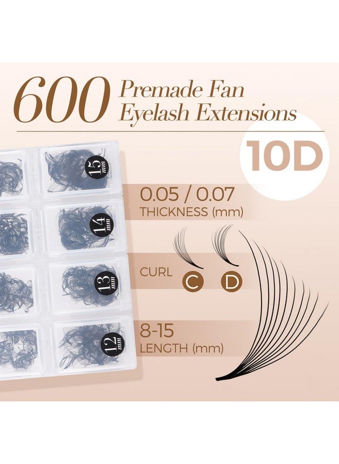 لاش فيو مراوح رموش LASHVIEW 600 مروحة جاهزة، تجعيد 10D D سمك 0.05 مراوح جاهزة لتمديدات الرموش بطول مختلط من 8 إلى 15 مم مراوح رموش احترافية جاهزة (10D-0.05-D 8-15 مم)  - Image 2