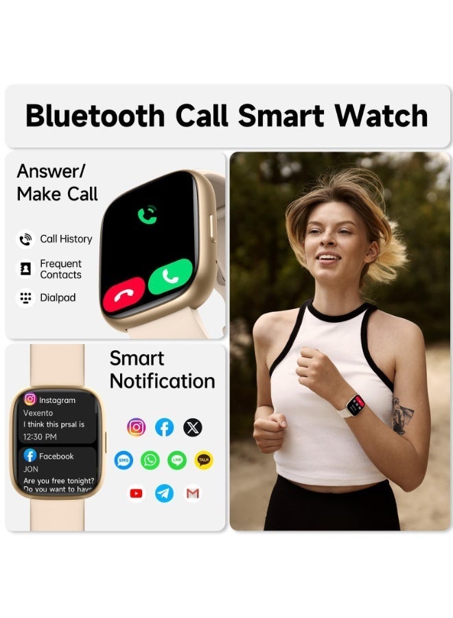 ibsun 1.8 inch Smart Watch for Women and Men, Gift-Style Bluetooth Call Fitness Tracker with IP68 Waterproof, Heart Rate, SpO2, Sleep Monitor, 100+ Sports, Gold - Image 3