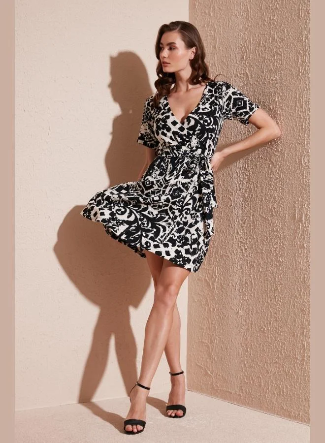 Lela Lela Patterned Wrap Collar Regular Fit Women's Dress 5865723