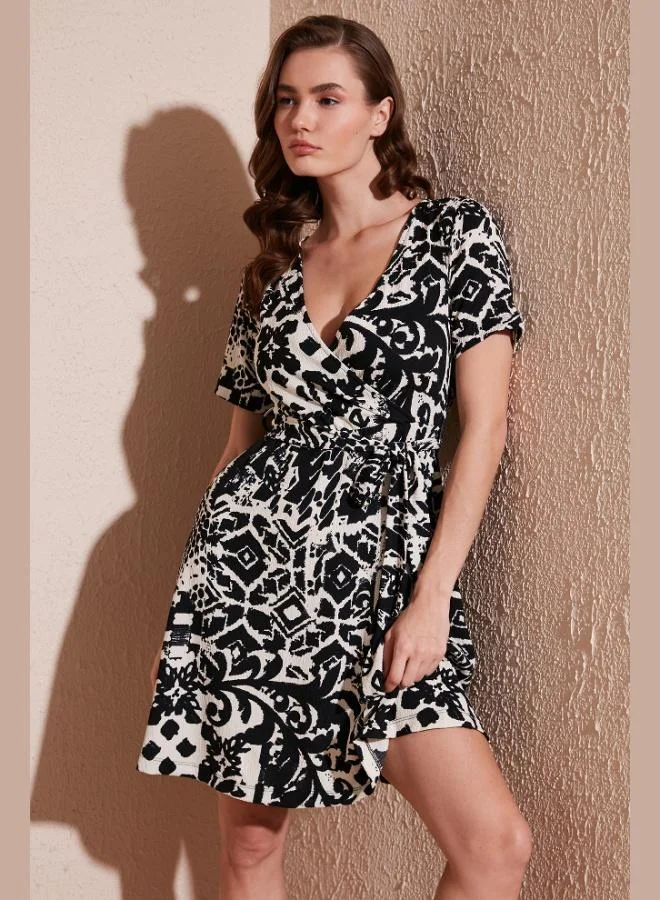 Lela Lela Patterned Wrap Collar Regular Fit Women's Dress 5865723