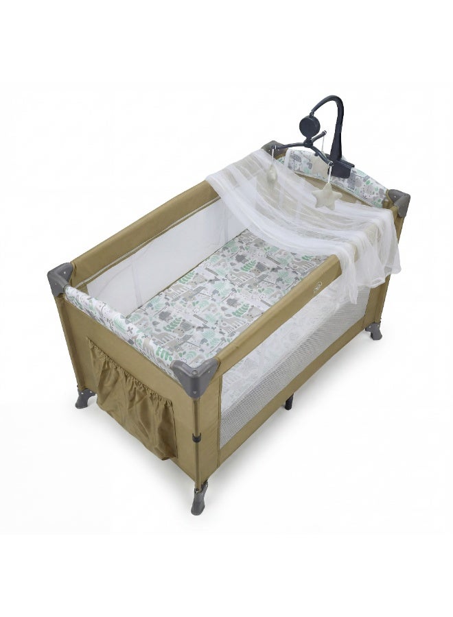 كول بيبي سرير أطفال متنقل دورين (Baby Travel Cot) قابل للطي مع ناموسية، فتحة جانبية بسوستة، ألعاب معلقة، وعجلات بفرامل - محبس للأطفال - Image 4
