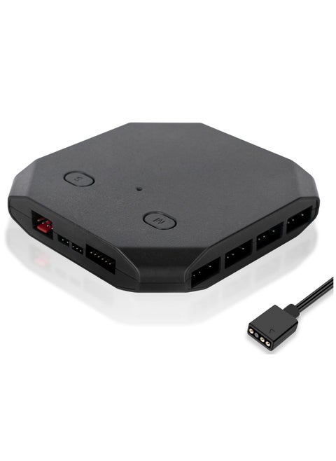 Fan Hub Controller/Splitter for 4-Pin & 3-Pin PC Cooling Fans, PWM Addressable RGB Fan Controller,Powering Up to 14 Fans, with SATA Interface Power Supply, Reset Button line, FH14-5V