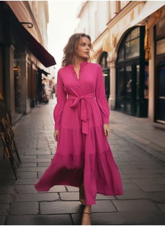 trendyol Dark Pink Belted Grand Collar Button Detailed Woven Dress TCTSS21EL3343  - Image 1