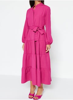 trendyol Dark Pink Belted Grand Collar Button Detailed Woven Dress TCTSS21EL3343  - Image 5