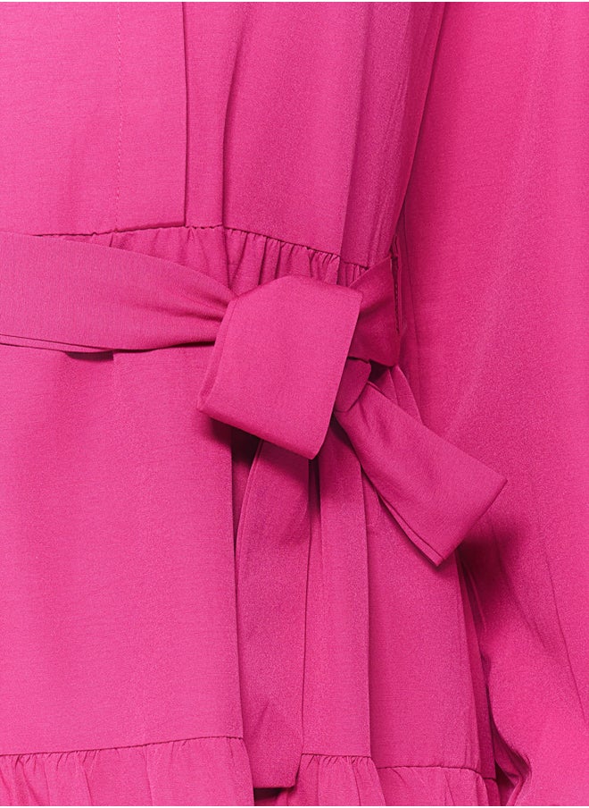 trendyol - Dark Pink Belted Grand Collar Button Detailed Woven Dress TCTSS21EL3343 - Image 1