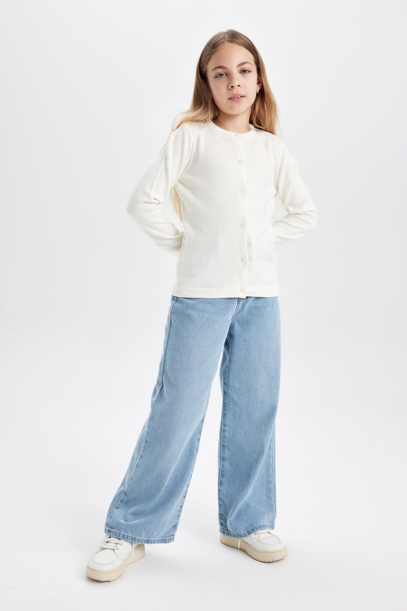 ديفاكتو جاكيت تريكو مدرسة بناتي بياقة دائرية وأزرار - Image 2