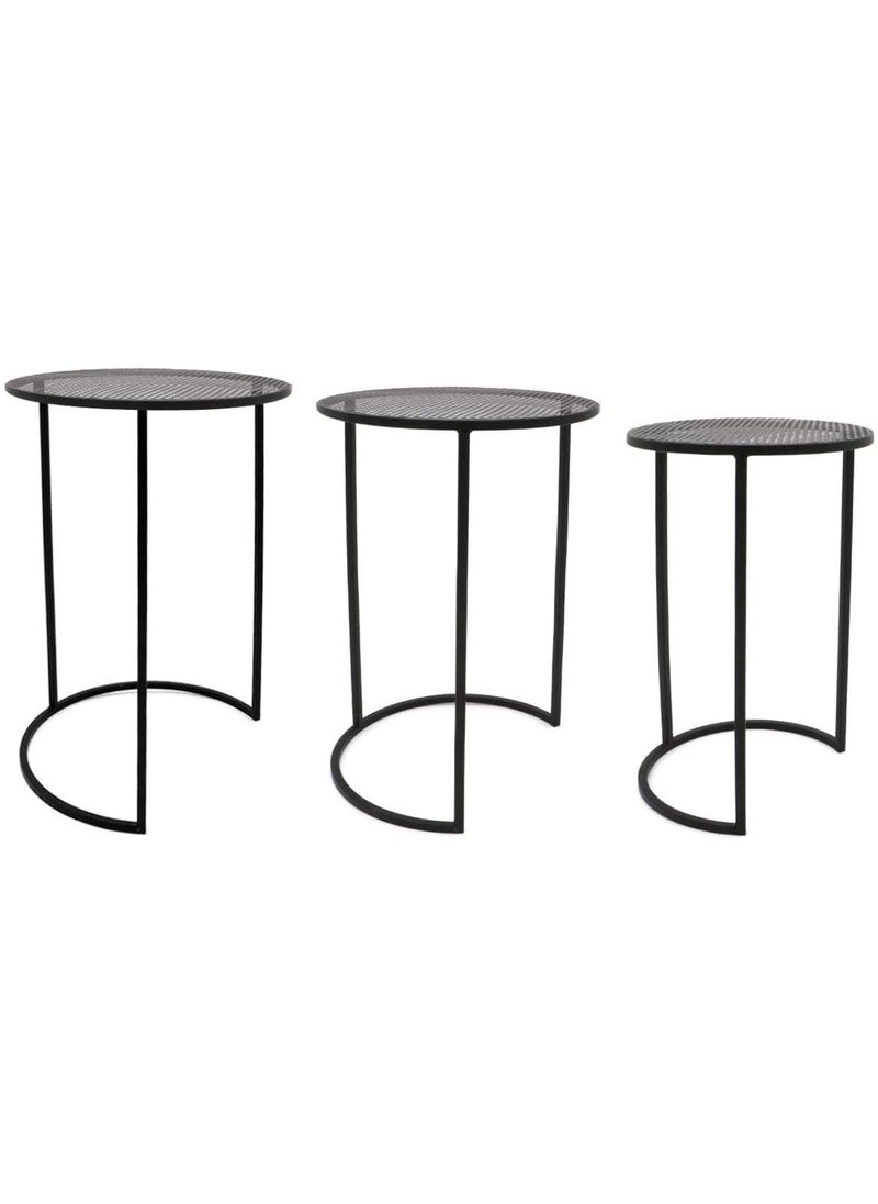 Generic Indian Decor 45948 Nest of 3 Tables Round Coffee Tables for Small Spaces Modern Side Tables for Living Room Entryway Black Metal End Bedside Tables  - Image 1