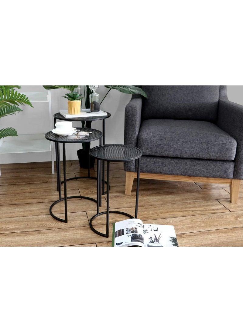 Generic Indian Decor 45948 Nest of 3 Tables Round Coffee Tables for Small Spaces Modern Side Tables for Living Room Entryway Black Metal End Bedside Tables  - Image 4