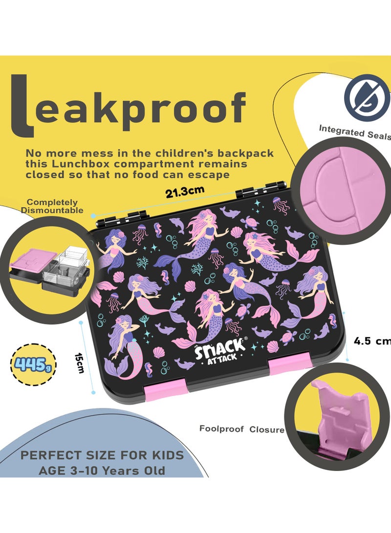 Snack Attack Bento Box or Lunch Box for Kids 4 or 6 Convertible Compartments Portion Lunch Box   Food Graded Materials BPA FREE & LEAK PROOF  Made of Triton Black Marmaid - Image 2