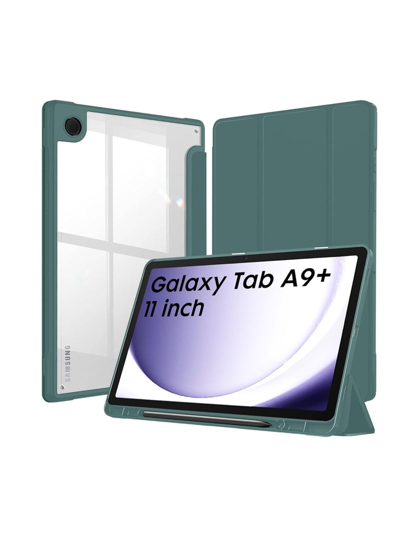 Generic Cover for Samsung Galaxy Tab A9 Plus Cover Case 11 inch, Hybrid Cover Case for Samsung Tab A9 Plus Cover/Tab A9+ Tablet Cover with Transparent Back [Auto Sleep/Wake Support] - Dark Green  - Image 1
