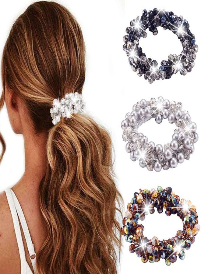 CAKURE Rhinestone Ponytail Holders Fancy Hair Ties Silver Scrunchies Sparkly Hair Accessories for Women - Image 1
