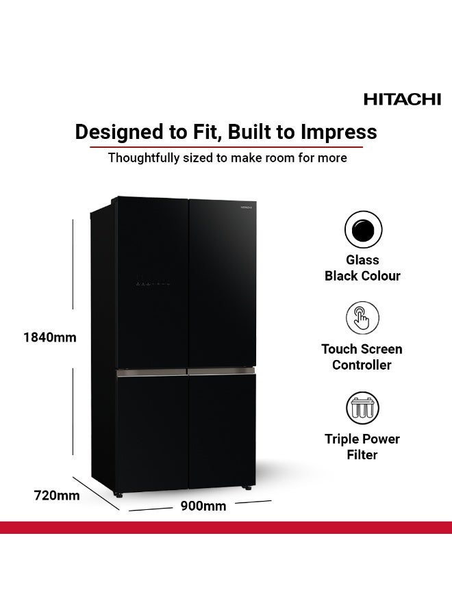 HITACHI 720L Gross, Net 514L, Side by Side 4 Door Refrigerator, 10 Year Warranty on Inverter Compressor, French Door Fridge, Dual Fan Cooling, Automatic Ice Maker RWB720VUK04GBK Glass Black 720 L RWB720VUK04GBK Glass Black - Image 3