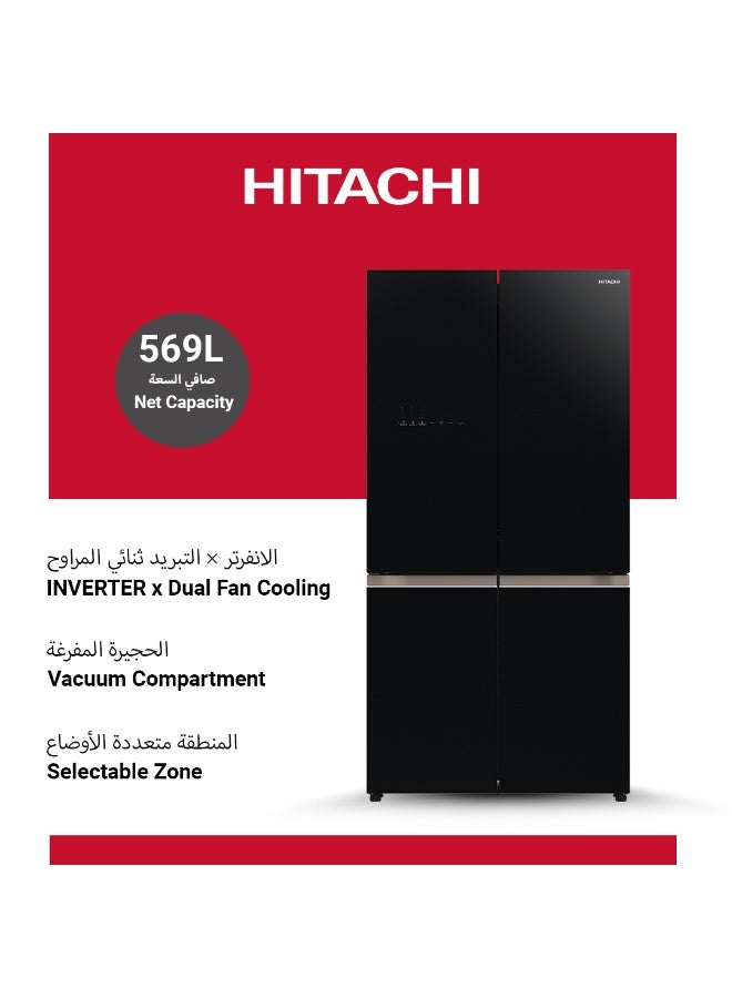 HITACHI 720L Gross, Net 514L, Side by Side 4 Door Refrigerator, 10 Year Warranty on Inverter Compressor, French Door Fridge, Dual Fan Cooling, Automatic Ice Maker RWB720VUK04GBK Glass Black 720 L RWB720VUK04GBK Glass Black - Image 2