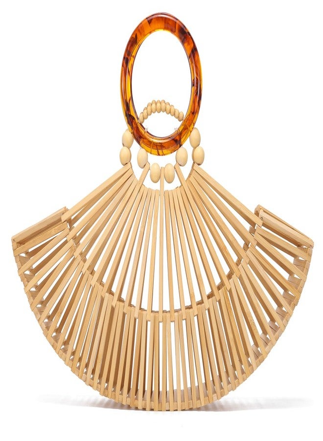 Molodo Bamboo Purses for Women Natural Bamboo Acrylic Handle Clutch Small Tote Elegant Evening Bag for Vacation Wedding Travel - Image 1